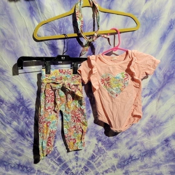 Unbranded 3 Peice Set Girls Dusty Coral Top With Foral Tie Bottoms Size 3-6 M - Picture 15 of 16